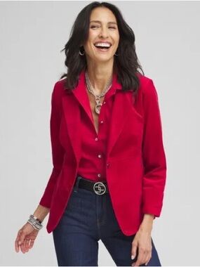 Chico's Women's Red Allure Tailored Velvet Blazer Size 0 (4/6 or Size Small)